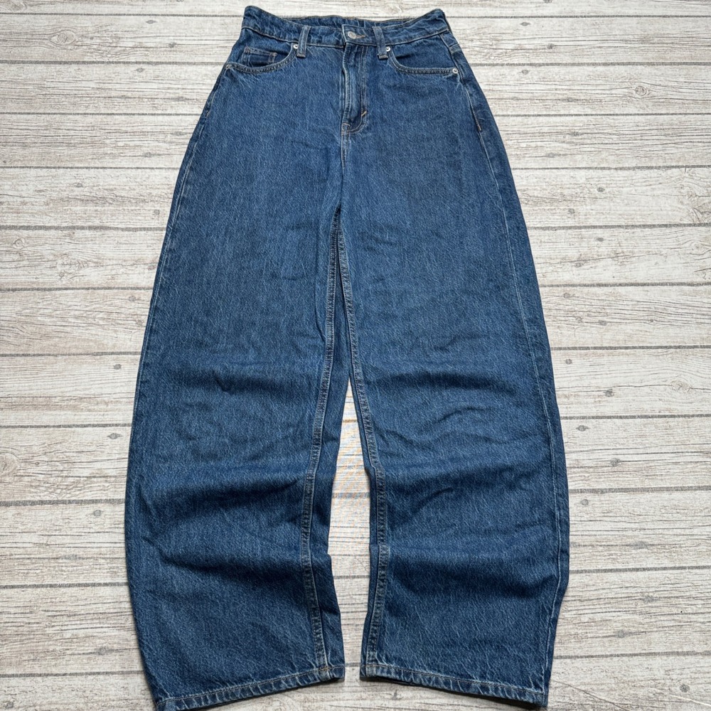 H&M &Denim Jeans Womens 2 Blue Denim Baggy High Waisted Loose Fit Wide Leg Retro